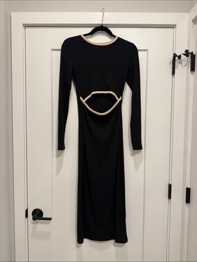 Gianni Bini Black Long-Sleeve Cutout Midi Dress with Cream Trim